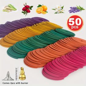 50pcs Spiral Incense, Lemongrass, Rose, Jasmine, Lavender Orange Aromatherapy Coils, Burning Time 3-4 Hours Suitable for Air Purification, Yoga (style: 50PCS MIX SMELL)